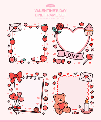 모양 꽃 감정 인형 데이이벤트 이벤트 케이크 파일형식 벡터 발렌타인데이 프레임 하트 장미 곰인형 초 컵케이크 편지 사랑 장식 세트 컬러 프로포즈 기념일 선물 파티 디자인 국내일러스트 일러스트 AI파일