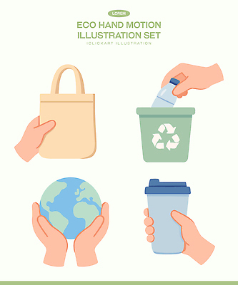식기 컬러 컨셉 모션 재질 건강 신체부위 쇼핑 바구니 환경 친환경 파일형식 벡터 재활용 플라스틱 지구 손 쓰레기 장바구니 컵 보호 자원 에코 운동 초록색 생활 소각 국내일러스트 일러스트 AI파일 손짓
