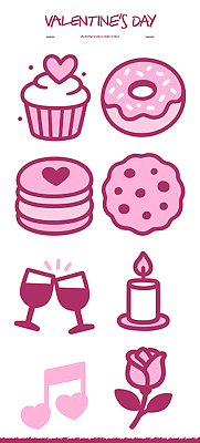 꽃 감정 음식 컬러 술잔 초 데이이벤트 디저트 이벤트 케이크 맛 파일형식 벡터 발렌타인데이 컵케이크 도넛 마카롱 쿠키 와인잔 촛불 장미 음료 파티 달콤 축제 사랑 기념일 장식 디자인 분홍색 국내일러스트 일러스트 AI파일