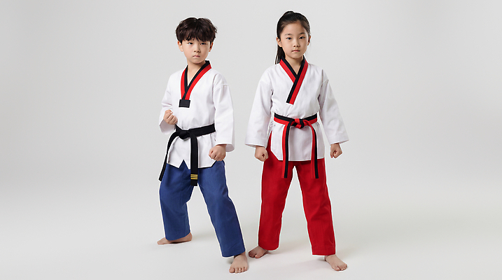JPG 편집이미지 어린이 포즈 수업 협력 기술 도복 친구 도장 운동 경쟁 연습 태권도 태권도복 검은띠 시범 의료성형뷰티 빨간띠 편집실사 AI인물포토 AI콘텐츠 옷 교육 스포츠용품 컨셉 관계 건강 사람 격투기 끈 CG 파일형식 AI포토