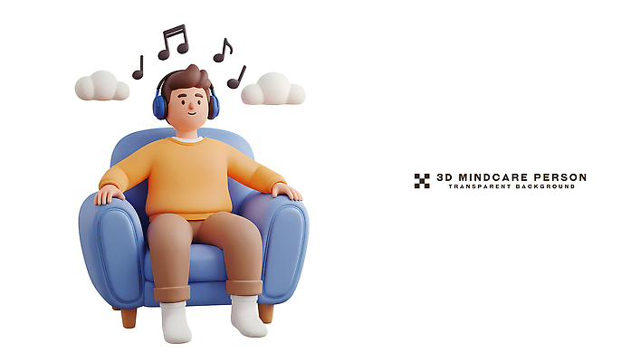 기호 음악 음향기기 컨셉 의자 모션 문화예술 건강 3D 감각 디지털합성 파일형식 사람 소파 듣기 헤드폰 음표 편안함 캐릭터 스타일 앉기 휴식 소리 편집이미지 편집3D PSD 정신건강
