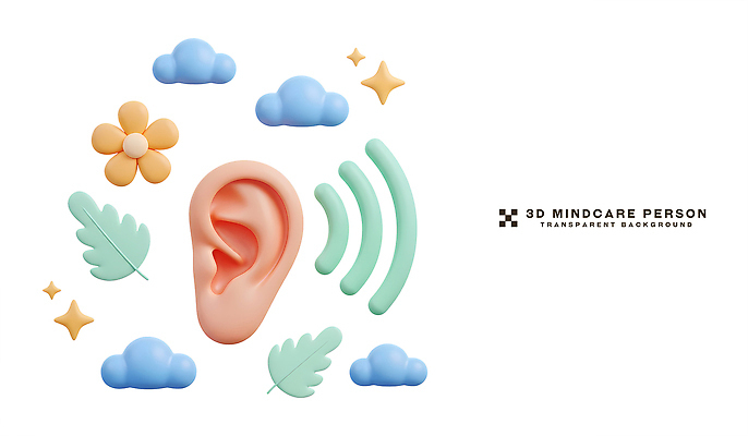 식물 컨셉 건강 신체부위 3D 소리 디지털합성 파일형식 귀 꽃 잎 사운드웨이브 장식 디자인 백그라운드 그래픽 표현 소통 감각 컬러 편집이미지 편집3D PSD 정신건강