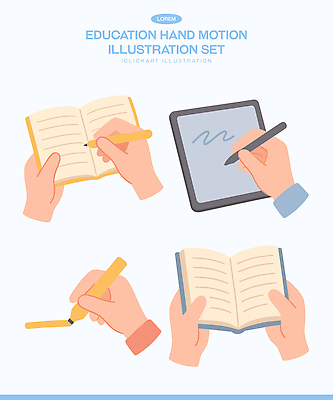 교육 비즈니스 모션 문구용품 학용품 신체부위 전자제품 스마트기기 필기구 파일형식 벡터 손 공책 기록 태블릿 펜 연필 작업 손짓 사무실 디지털 표현 학습 자료 창작 일러스트 국내일러스트 AI파일