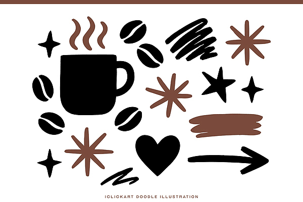 자연요소 모양 식기 커피 음료 무늬 표정 상점 파일형식 벡터 잔 원두 별 하트 도형 디자인 그림 미소 선 컬러 패턴 백그라운드 그래픽 일러스트 국내일러스트 AI파일 낙서 카페