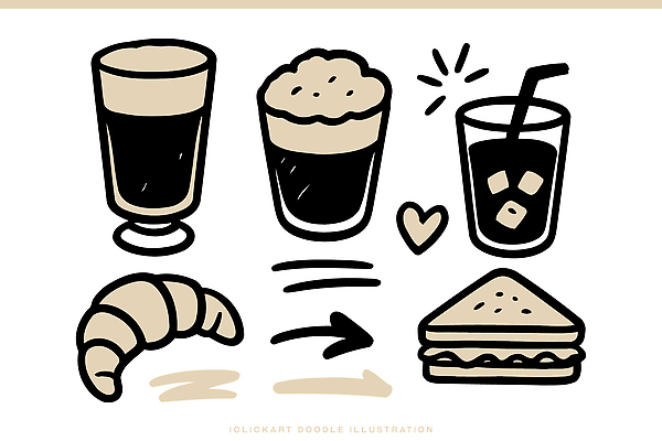 디자인 커피 음료 예술 선 음식 일러스트 아침 디저트 샌드위치 식사 카페 낙서 크루아상 그림 간식시간 국내일러스트 AI파일 주간 빵 상점 파일형식 벡터
