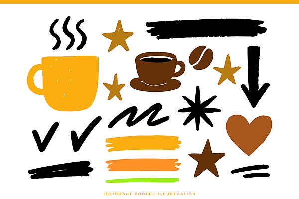 기호 디자인 별 커피 예술 선 컬러 일러스트 잔 컵 카페 원두 낙서 스케치 체크표시 손그림 드로잉 창의성 국내일러스트 AI파일 자연요소 문자 식기 음료 미술 상점 확인 파일형식 벡터