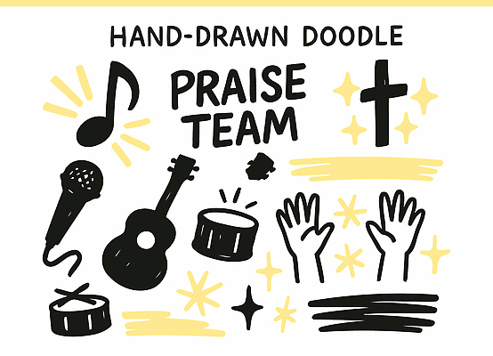 문자 기호 종교 음악 음향기기 현악기 문화예술 타악기 신체부위 파일형식 벡터 찬양 협력 손 드럼 기타 마이크 도안 손그림 예배 음표 악기 기독교 그림 표현 연주 일러스트 국내일러스트 AI파일