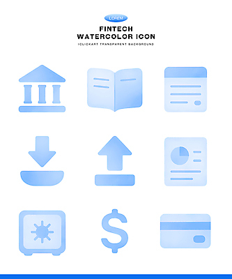 아이콘 컬러 모바일 금융 경제 재산 파일형식 핀테크 기술 어플리케이션 자료 거래 다운로드 업로드 결제 돈 통장 보고서 문서 2D아이콘 PSD 파란색 수채화