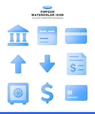 아이콘 컬러 모바일 금융 경제 재산 파일형식 기술 거래 문서 돈 서비스 디지털 시스템 소프트웨어 자료 가격 2D아이콘 PSD 파란색 수채화 핀테크