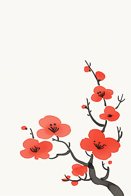 JPG 모양 나무 식물 전통 디자인 계절 꽃 예술 줄기 컬러 백그라운드 잎 일러스트 자연 생명 빨간색 봄 한국화 홍매화 단순화된 매난국죽 분포 국내일러스트 AI일러스트 AI콘텐츠 동양화 생태계 매화 파일형식