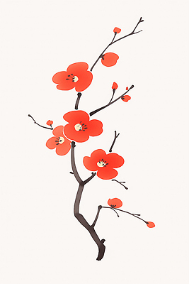 JPG 식물 전통 디자인 계절 꽃잎 꽃 컬러 잎 일러스트 봄꽃 자연 빨간색 봄 그림 원예 한국화 홍매화 가지치기 매난국죽 국내일러스트 AI일러스트 AI콘텐츠 취미 동양화 생태계 매화 파일형식