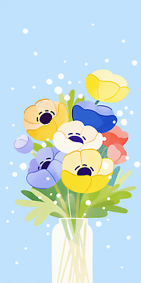 JPG 식물 디자인 꽃 컬러 꽃다발 백그라운드 일러스트 봄꽃 자연 생명 장식 빨간색 파란색 인테리어 노란색 보라색 오브젝트 부드러움 화사함 국내일러스트 AI일러스트 AI콘텐츠 컨셉 봄 감각 생태계 파일형식