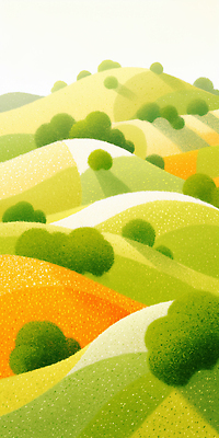 JPG 나무 식물 컬러 패턴 밭 일러스트 자연 하늘 풍경 잔디 초원 초록색 여름 햇빛 농장 주황색 봄풍경 시골 그리기 언덕 풍경화 국내일러스트 AI일러스트 AI콘텐츠 계절 무늬 농업 모션 태양 봄 그림 생태계 파일형식