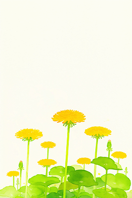 JPG 식물 꽃 줄기 꽃밭 일러스트 자연 하늘 풍경 잔디 여름 노란색 환경 봄 목초지 개화 민들레 국내일러스트 AI일러스트 AI콘텐츠 계절 컬러 목장 생태계 파일형식 초원_자연