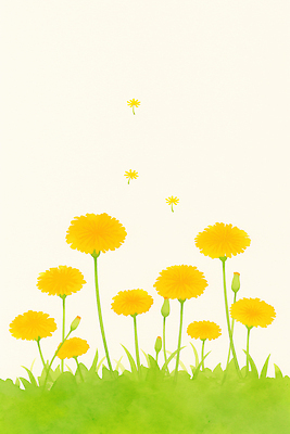 JPG 식물 계절 꽃 컬러 나비 백그라운드 일러스트 자연 초원 공중 여름 노란색 환경 봄 성장 민들레 장면 민들레홀씨 국내일러스트 AI일러스트 AI콘텐츠 곤충 생태계 파일형식
