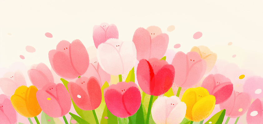 JPG 식물 꽃 컬러 꽃밭 일러스트 자연 풍경 여러명 정원 봄 튤립 향기 화단 꽃가루 알록달록 국내일러스트 AI일러스트 AI콘텐츠 계절 다수 사람 컬러풀 가루 생태계 냄새 파일형식