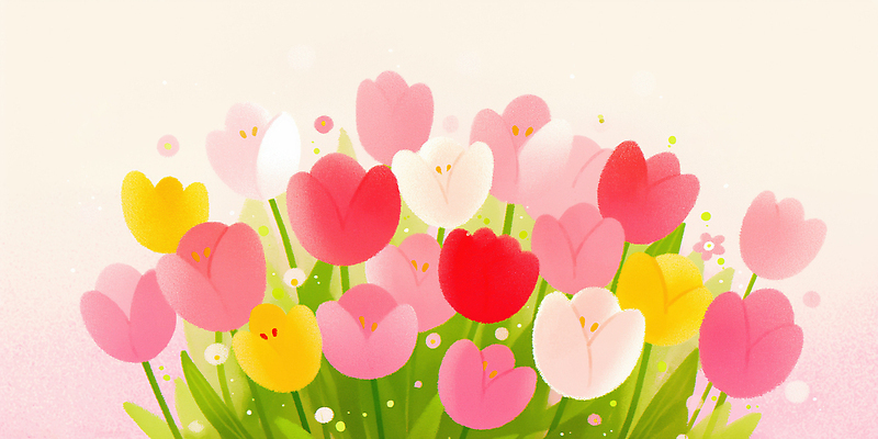 JPG 식물 꽃잎 꽃 화초 줄기 컬러 꽃다발 일러스트 봄꽃 자연 아침 풍경 햇빛 정원 봄 튤립 화단 화사함 국내일러스트 AI일러스트 AI콘텐츠 주간 계절 컨셉 태양 생태계 파일형식