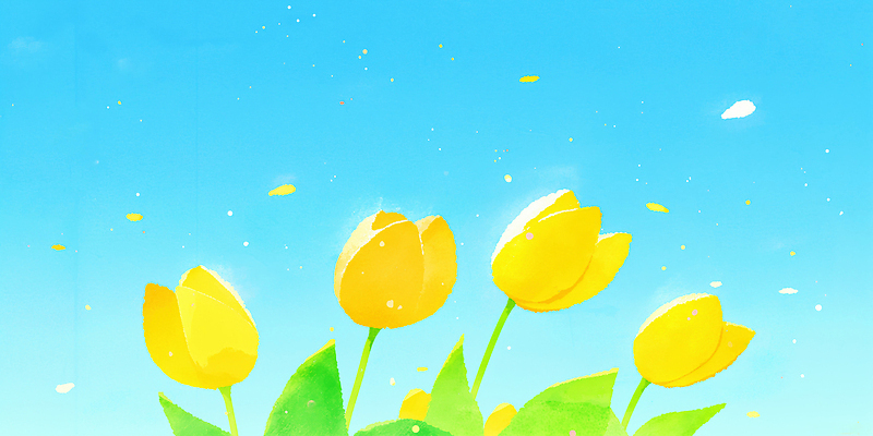 JPG 식물 꽃잎 꽃 화초 컬러 하늘색 일러스트 자연 하늘 생명 바람 풍경 초록색 햇빛 봄 튤립 국내일러스트 AI일러스트 AI콘텐츠 자연요소 계절 날씨 파란색 태양 생태계 파일형식