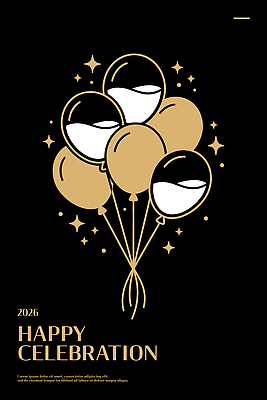 자연요소 컬러 컨셉 이벤트 연도 파일형식 벡터 축하 기념일 금색 풍선 별 백그라운드 검은색 장면 2026년 장식 기념 파티 축제 모임 표현 그래픽 디자인 일러스트 국내일러스트 AI파일