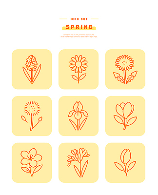 식물 계절 컬러 미술 생태계 파일형식 벡터 봄 꽃 세트 그림 노란색 디자인 선 자연 작품 예술 AI파일 일러스트 국내일러스트