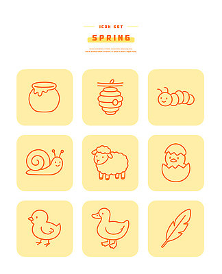 계절 포유류 조류 벌레 생태계 파일형식 벡터 봄 자연 동물 양 애벌레 병아리 오리 깃털 디자인 단순화된 그래픽 캐릭터 AI파일 일러스트 국내일러스트