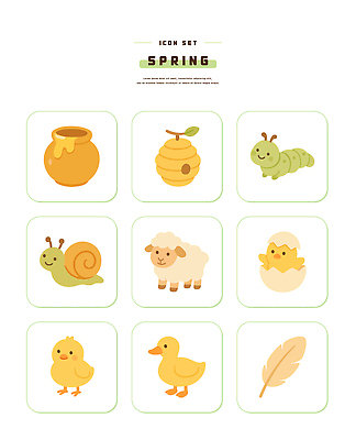 자연요소 식물 동물 일러스트 자연 생명 병아리 농장 봄 양 생태계 애벌레 꿀 국내일러스트 AI파일 계절 농업 포유류 조류 벌레 파일형식 벡터