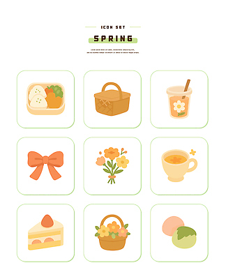 식물 식기 계절 꽃 음식 디저트 파일형식 벡터 봄 도시락 음료 화관 리본 케이크 바구니 과일 채소 잔 AI파일 일러스트 국내일러스트
