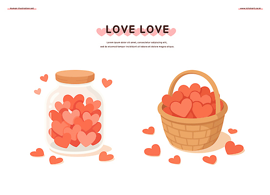 모양 감정 컬러 컨셉 디저트 이벤트 파일형식 벡터 사랑 하트 바구니 빨간색 사탕 장식 선물 기념일 귀여움 디자인 아이템 크기 표현 수집 준비 디지털 일러스트 국내일러스트 AI파일