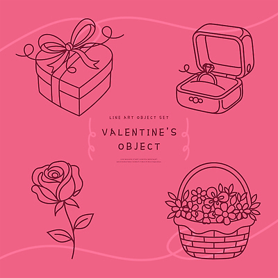 모양 식물 꽃 감정 선 컨셉 장신구 데이이벤트 이벤트 파일형식 벡터 발렌타인데이 선물 장미 상자 반지 디자인 예술 세트 기념일 표현 사랑 하트 장식 컬러 축하 AI파일 일러스트 국내일러스트 라인아트