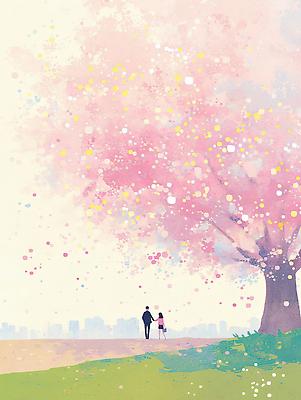 JPG 나무 커플 공원 꽃잎 행복 데이트 일러스트 가족 자연 거리 사랑 사람 풍경 일상 걷기 봄 산책 벚꽃 떨어짐 조화 순간 국내일러스트 AI일러스트 AI콘텐츠 식물 계절 공공시설 꽃 감정 컨셉 관계 모션 휴식 라이프 생태계 파일형식