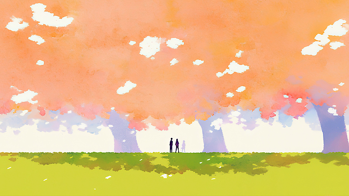 JPG 나무 커플 공원 꽃 컬러 데이트 일러스트 자연 하늘 휴식 함께함 대화 서기 사람 풍경 걷기 봄 즐거움 친목 오후 국내일러스트 AI일러스트 AI콘텐츠 식물 계절 공공시설 감정 컨셉 관계 모션 말하기 생태계 파일형식