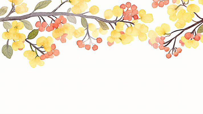JPG 나무 식물 디자인 계절 열매 꽃 예술 컬러 백그라운드 잎 일러스트 자연 수채화 빨간색 노란색 물감 나뭇가지 그림 산수유 산수유열매 국내일러스트 AI일러스트 AI콘텐츠 미술도구 생태계 파일형식