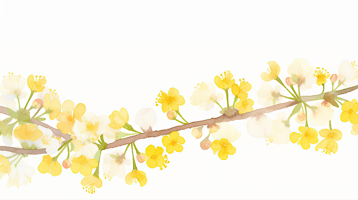 JPG 식물 계절 꽃 화초 컬러 백그라운드 잎 일러스트 자연 생명 수채화 풍경 노란색 봄 성장 원예 만개 산수유 수목 국내일러스트 AI일러스트 AI콘텐츠 취미 생태계 파일형식