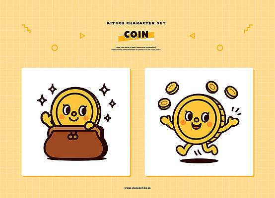 캐릭터 감정 컨셉 돈 모션 파일형식 벡터 동전 주머니 달리기 반짝임 귀여움 행복 디자인 표현 장면 이미지 세트 디지털 그래픽 일러스트 일러캐릭터 AI파일