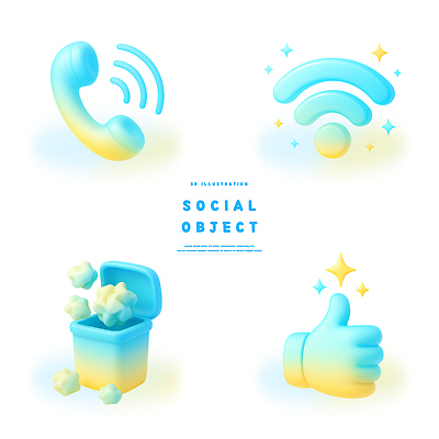 PSD 편집이미지 디자인 별 그래픽 디지털 엄지손가락 쓰레기통 전화기 오브젝트 신호 와이파이 온라인 소통 소셜네트워크 소셜미디어 피드백 편집3D 자연요소 컨셉 손가락 3D 무선인터넷 파일형식
