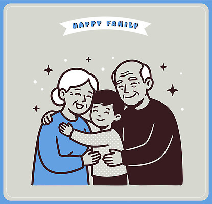 여자 노년 남자 감정 컨셉 가족 관계 안기 표정 사람 친구 파일형식 벡터 할머니 할아버지 아들 포옹 행복 순간 사랑 세대 어린이 함께함 미소 만남 우정 그림 따뜻함 웃음 즐거움 일러스트 국내일러스트 AI파일