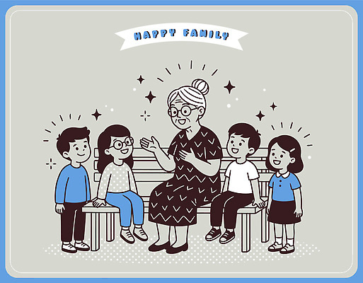 계절 여자 노년 감정 컨셉 의자 관계 표정 신체부위 파일형식 벡터 가족 할머니 벤치 이야기 웃음 시간 여름 만남 관심 얼굴 소통 체험 풍경 행복 동심 교감 함께함 즐거움 일러스트 국내일러스트 AI파일