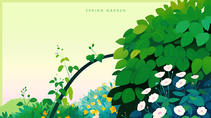 식물 계절 꽃 컬러 컨셉 태양 생태계 파일형식 정원 봄 초록색 자연 성장 풍경 나무 잎 화초 들꽃 조화 풍요 햇빛 땅 환경 PSD 일러스트 국내일러스트