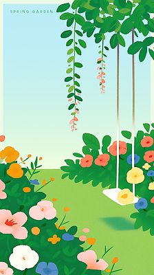 식물 계절 모션 사람 태양 생태계 파일형식 정원 그네 어린이 놀기 꽃 나무 햇빛 자연 시원함 컬러 풍경 야외 여름 PSD 일러스트 국내일러스트 봄