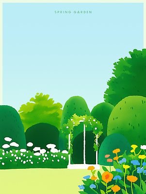 식물 계절 컬러 다수 컨셉 태양 생태계 파일형식 봄 정원 나무 꽃 풍경 휴식 햇빛 공간 파란색 화단 자연 조경 감정 다양 조화 사람 PSD 일러스트 국내일러스트