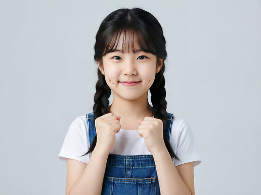 JPG 편집이미지 손 여자 어린이 포즈 백그라운드 티셔츠 땋은머리 표정 웃음 친구 파이팅 기쁨 회색 양손 청바지 자신감 의료성형뷰티 편집실사 AI인물포토 AI콘텐츠 헤어스타일 감정 컬러 셔츠 바지 관계 모션 사람 신체부위 CG 파일형식 AI포토