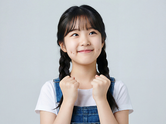 JPG 편집이미지 헤어스타일 손 여자 어린이 백그라운드 학교 스튜디오 표정 서기 미소 앉기 소녀 파이팅 주먹 기쁨 찍기 의료성형뷰티 편집실사 AI인물포토 AI콘텐츠 교육 감정 모션 사람 신체부위 CG 파일형식 AI포토