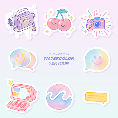 컨셉 과일 표정 전자제품 파일형식 스티커 디자인 카메라 체리 웃음 컴퓨터 물결 컬러 그래픽 예술 수채화 PSD Y2K 오브젝트 일러스트 국내일러스트