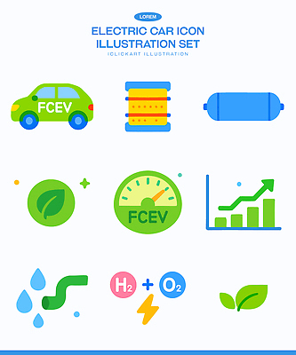 자연요소 식물 자동차 환경 에너지 원소 파일형식 벡터 전기자동차 건전지 수소 그래프 성장 잎 물 기술 디자인 AI파일 에코 친환경 전기에너지 수소자동차 일러스트 국내일러스트