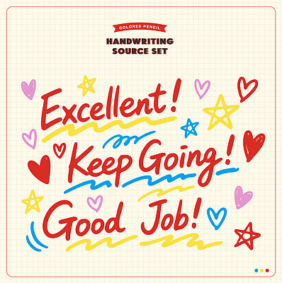 교육 감정 컨셉 학용품 오브젝트 성적 파일형식 벡터 문자 메시지 컬러 종이 긍정 색연필 손글씨 창작 표현 예술 디자인 창의성 문구용품 학습 발전 행복 심플 AI파일 일러스트 국내일러스트 손그림 채점