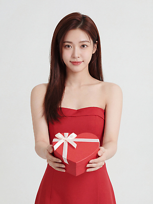 JPG 편집이미지 드레스 여자 기념일 행복 선물 사랑 미소 빨간색 축제 양손 하트 의료성형뷰티 편집실사 AI인물포토 AI콘텐츠 모양 손 옷 감정 컬러 표정 사람 이벤트 CG 파일형식 AI포토