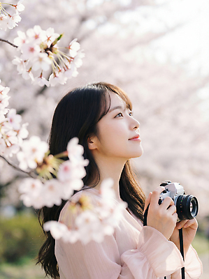 JPG 나무 편집이미지 여자 감정 자연 풍경 야외 카메라 사진촬영 봄 벚꽃 즐거움 봄소풍 뷰티풀 편집실사 AI인물포토 AI콘텐츠 식물 계절 꽃 사람 전자제품 소풍 촬영 CG 생태계 파일형식 AI포토