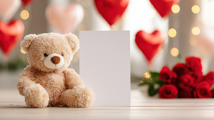 JPG 편집이미지 커플 기념일 감정 탁자 발렌타인데이 선물 사랑 장식 장미 곰인형 공간 하트 축하 접근 이미지편집 AI컴퓨터그래픽 AI콘텐츠 모양 꽃 인형 가구 컨셉 관계 데이이벤트 이벤트 파일형식