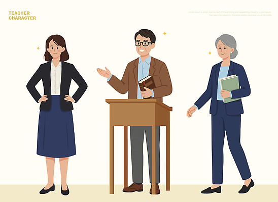 직업 교육 학교 관계 모션 말하기 사람 파일형식 벡터 교사 교실 학생 강의 대화 옷 남자 여자 서기 책 자료 표정 동료 역할 강사 수업 일러스트 국내일러스트 AI파일 교탁