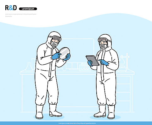 직업 식기 과학 컨셉 실험 전자제품 스마트기기 장비 개발 파일형식 벡터 연구소 실험실 작업 기술 사람 자료 분석 실험기구 태블릿 접시 보호장비 연구원 협력 과정 일러스트 국내일러스트 AI파일 연구복 연구개발